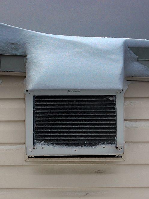 air conditioner covered with snow